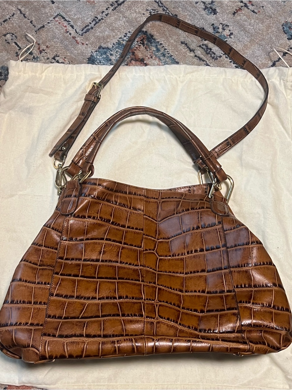 G.I.L.I. Classic Croc-Embossed leather Brown Satchel Bag